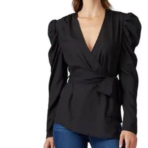 Kendall + Kylie Black Puff sleeve wrap top size Large